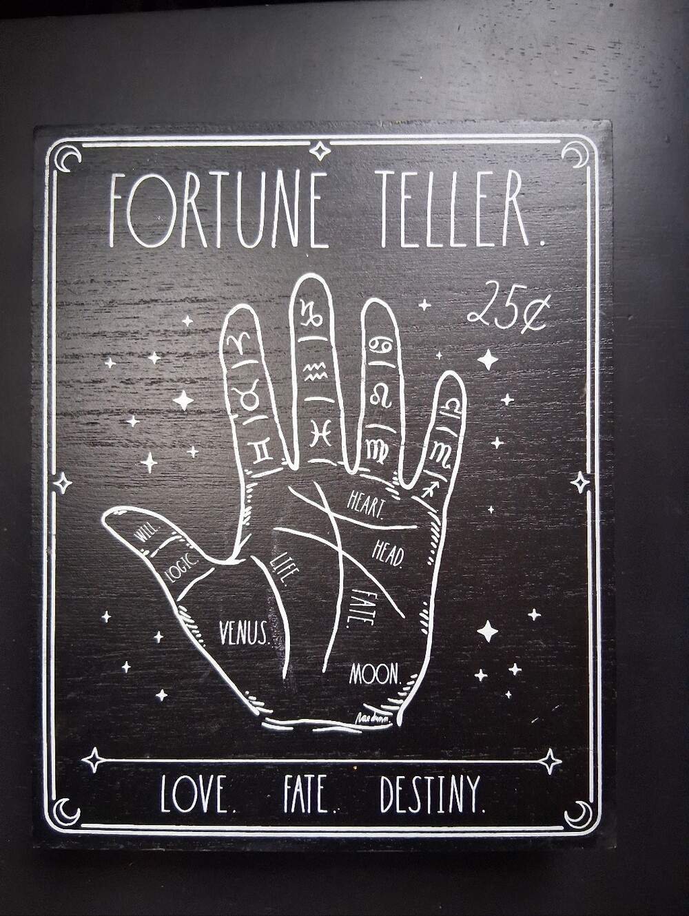 Fortune Teller Palm Art Sign  Rae Dunn Halloween - Black & White